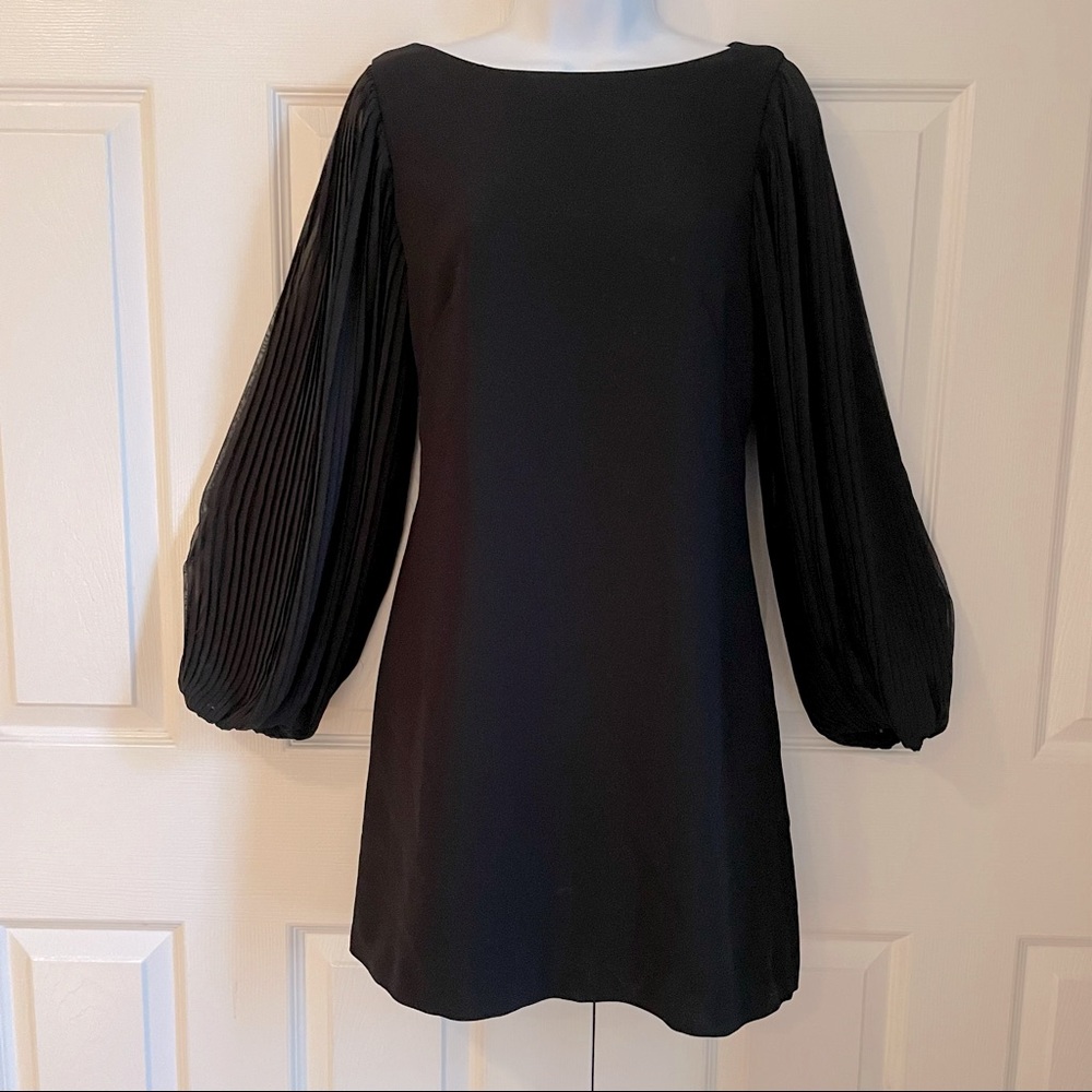 White House Black Market Little Black Dress w/ Pleated Balloon Sleeves